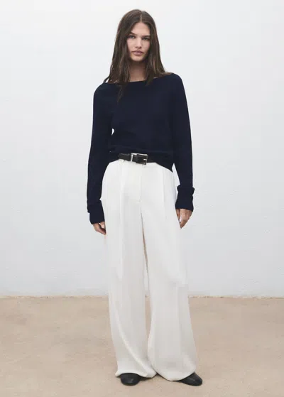 Mango Fine-knit Boat-neck Sweater Dark Navy In Black
