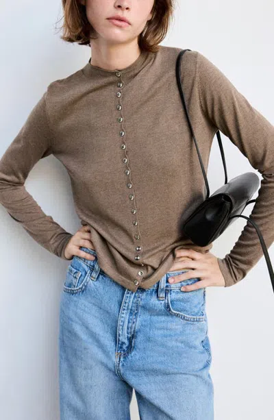 Mango Fine Knit Button Cardigan In Brown