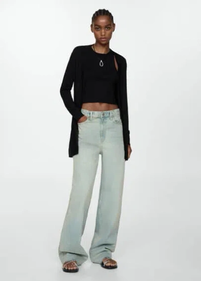 Mango Fine-knit Cardigan Black