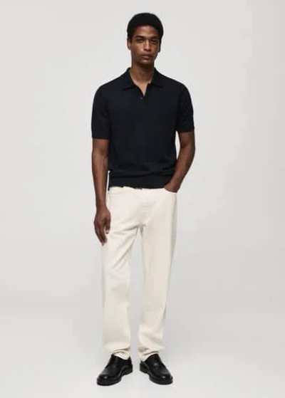 Mango Polo Maille Fine Coton In Bleu Marine Foncé