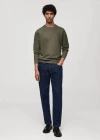 Mango Pull-over Maille Fine Coton In Olive