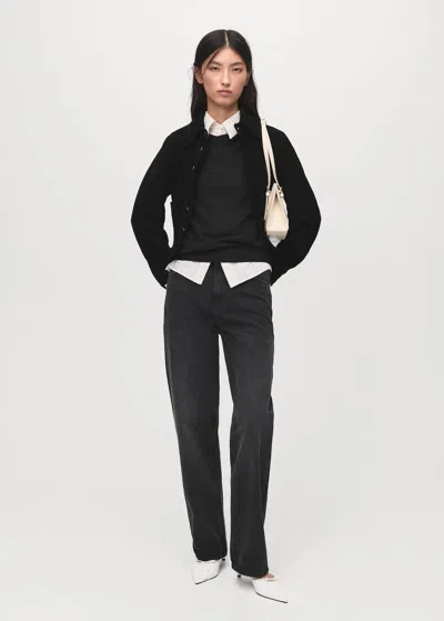 Mango Fine-knit Crew-neck Sweater Black