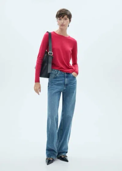 Mango Fine-knit Crew Neck Sweater Fuchsia In Fuchsia