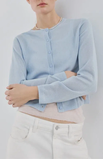 Mango Fine Knit Crewneck Cardigan In Blue