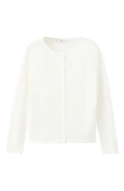 Mango Fine Knit Crewneck Cardigan In White
