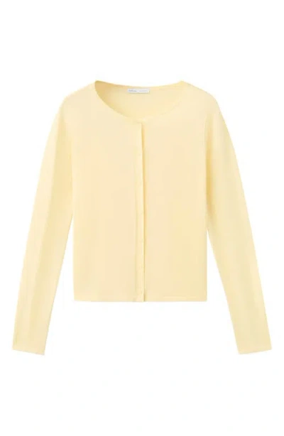 Mango Fine Knit Crewneck Cardigan In Yellow