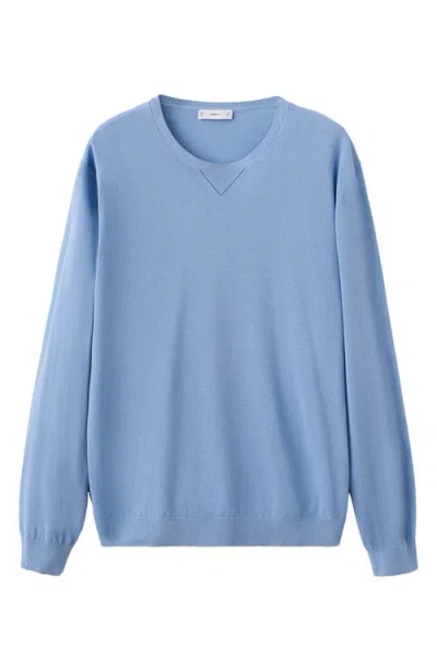 Mango Fine Knit Crewneck Cotton Sweater In Blue