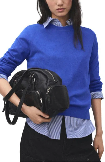 Mango Fine Knit Crewneck Sweater In Blue