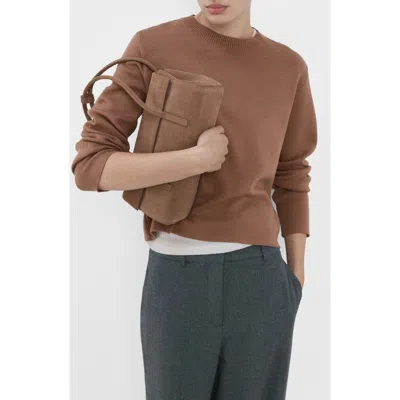 Mango Fine Knit Crewneck Sweater In Brown