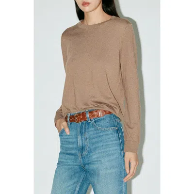 Mango Fine Knit Crewneck Sweater In Brown
