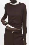 Mango Fine Knit Crewneck Sweater In Brown