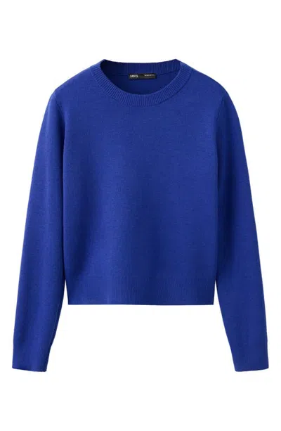 Mango Fine Knit Crewneck Sweater In Blue