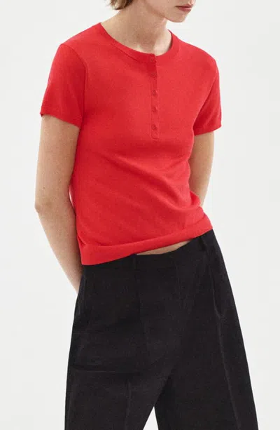 Mango Fine Knit Henley Sweater In Red