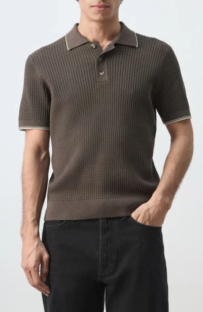 Mango Fine Knit Herringbone Polo In Brown
