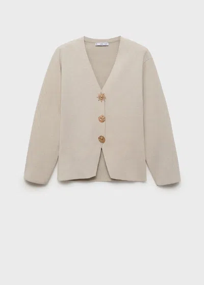 Mango Knitted Jacket With Jewel Buttons In Neutral