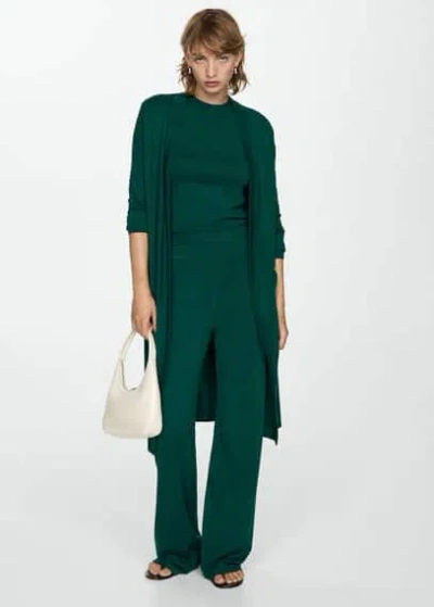 Mango Cardigan Long Maille Fine In Vert Foncé