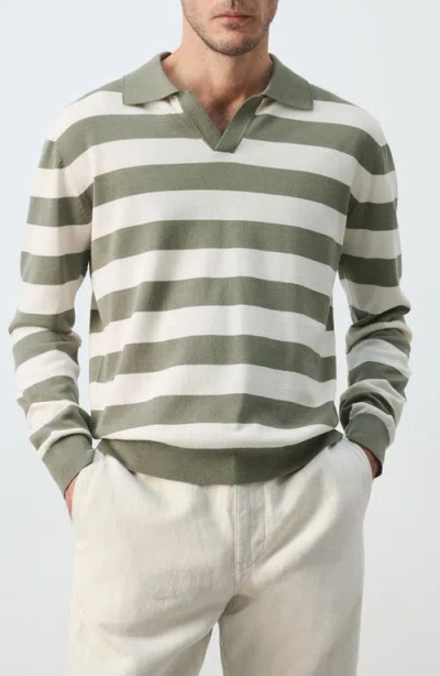 Mango Fine Knit Long Sleeve Stripe Polo In Multi