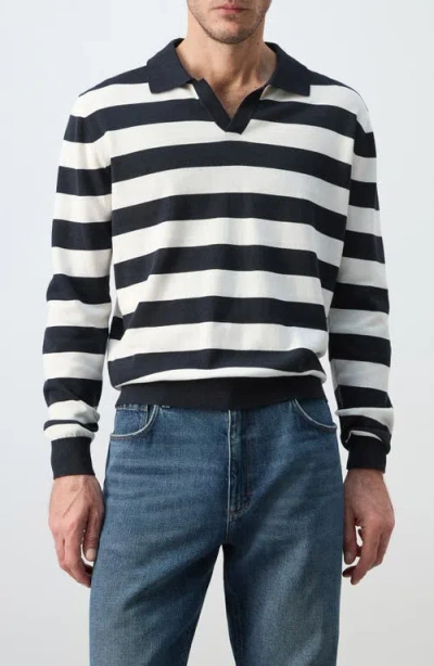 Mango Fine Knit Long Sleeve Stripe Polo In Multi