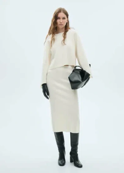 Mango Fine Knit Midi Skirt Ecru