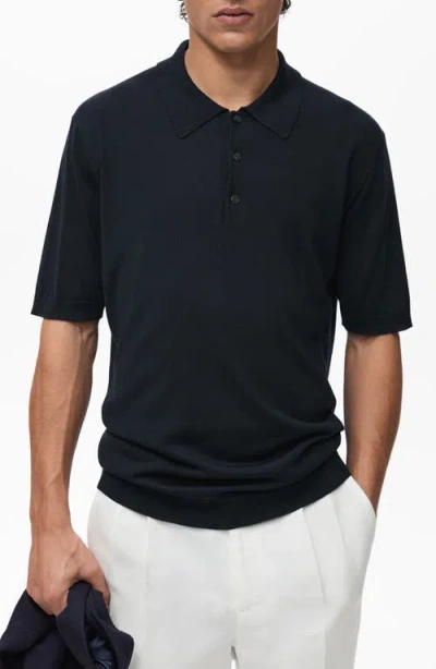 Mango Fine Knit Polo In Black