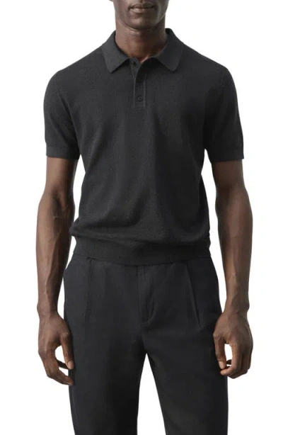 Mango Fine Knit Polo In Black