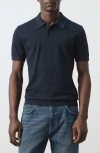 Mango Fine Knit Polo In Blue