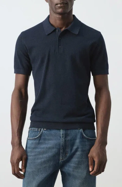 Mango Fine Knit Polo In Blue