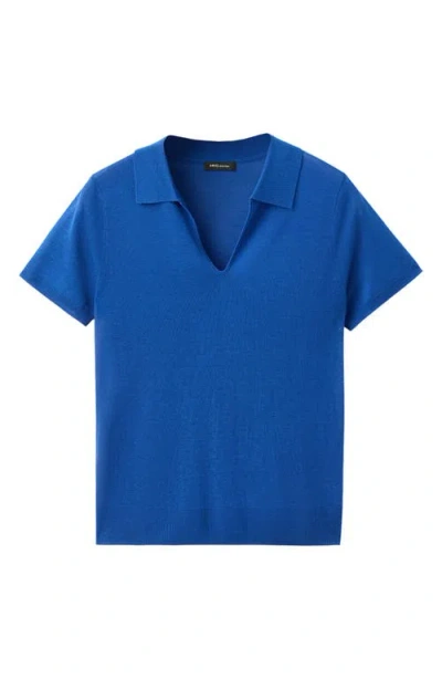 Mango Fine Knit Polo In Blue