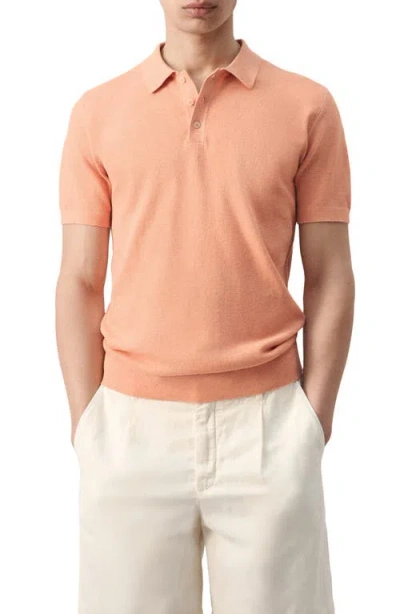 Mango Cotton Polo Shirt With Microstructure In Dark Orange