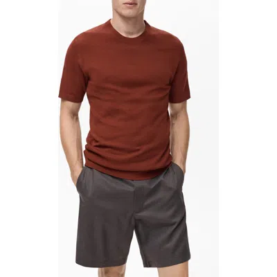Mango Fine Knit Short Sleeve Sweater In Brown