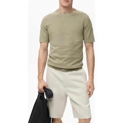 Mango Fine Knit Short Sleeve Sweater In Green