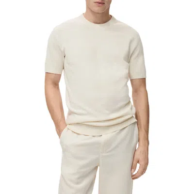 Mango Fine Knit Short Sleeve Sweater In White