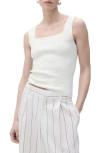 Mango Fine Knit Square Neck Tank In White