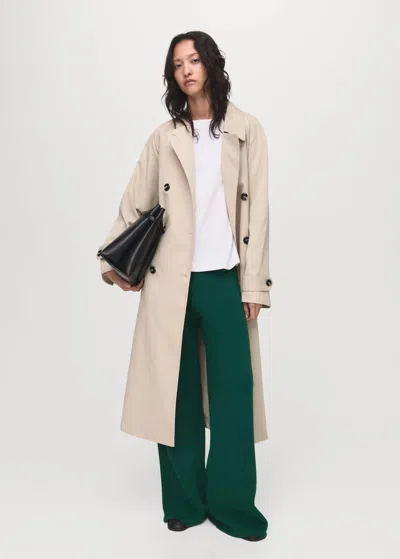 Mango Fine-knit Straight-fit Trousers Dark Green