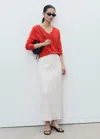 Mango Pull-over Maille Fine Col V Orange Foncé - Femme - 4xl -