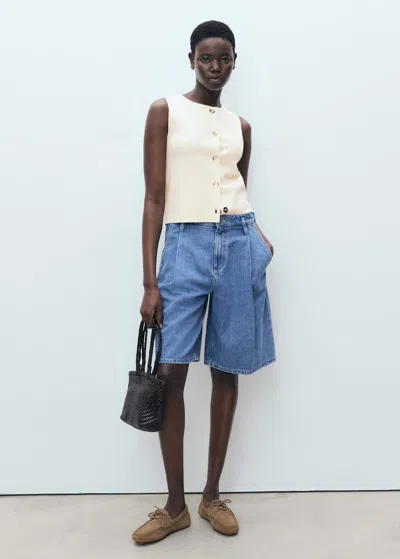 Mango Fine-knit Waistcoat With Buttons Ecru