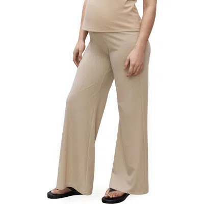 Mango Fine Knit Wide Leg Maternity Pants In Sand