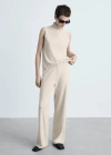 Mango Fine-knit Wideleg Trousers Beige