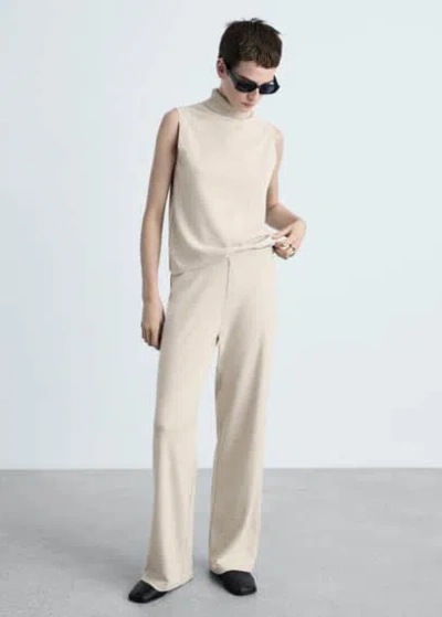 Mango Fine-knit Wideleg Trousers Beige