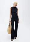 Mango Fine-knit Wideleg Trousers In Black