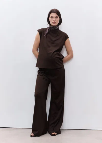 Mango Fine-knit Wideleg Trousers Chocolate