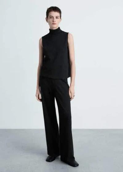Mango Fine-knit Wideleg Trousers Dark Heather Grey