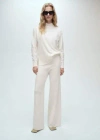 Mango Fine-knit Wideleg Trousers Ecru In Ecru