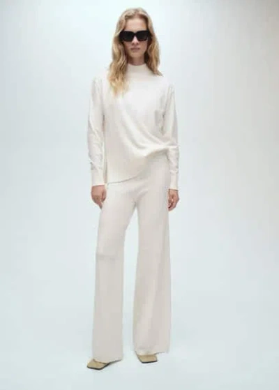 Mango Fine-knit Wideleg Trousers Ecru