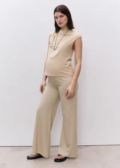 MANGO FINE-KNIT WIDELEG TROUSERS SAND
