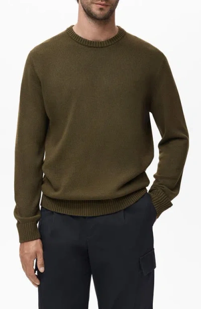 Mango Fine Rib Knit Crewneck Sweater In Green