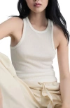 Mango Fine Rib Knit Tank In White