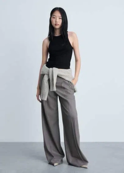 Mango Fine Ribbed Knit Top Black