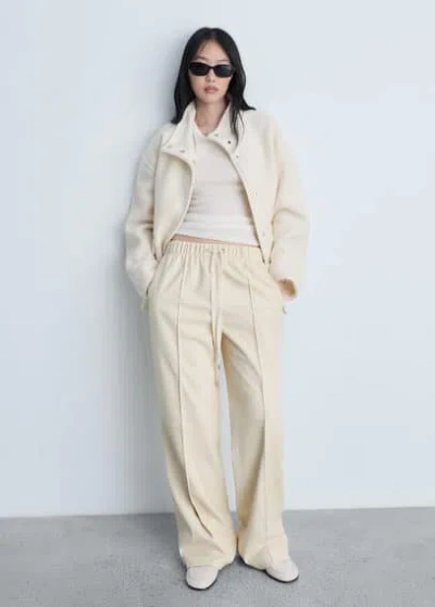 Mango Fine Ribbed Knit Top Ecru