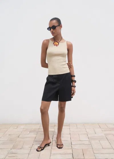 Mango Fine Ribbed Knit Top Silver